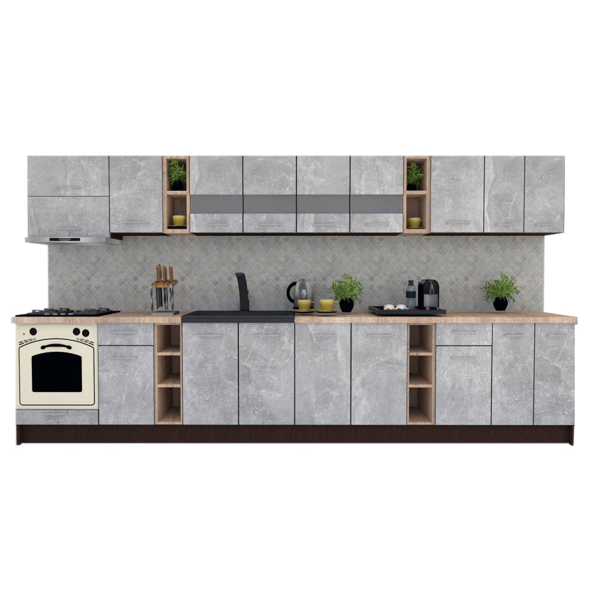 Set Bucatarie Marina New 400, Wenge / Decor 4298, 400 x 200 x 60 cm