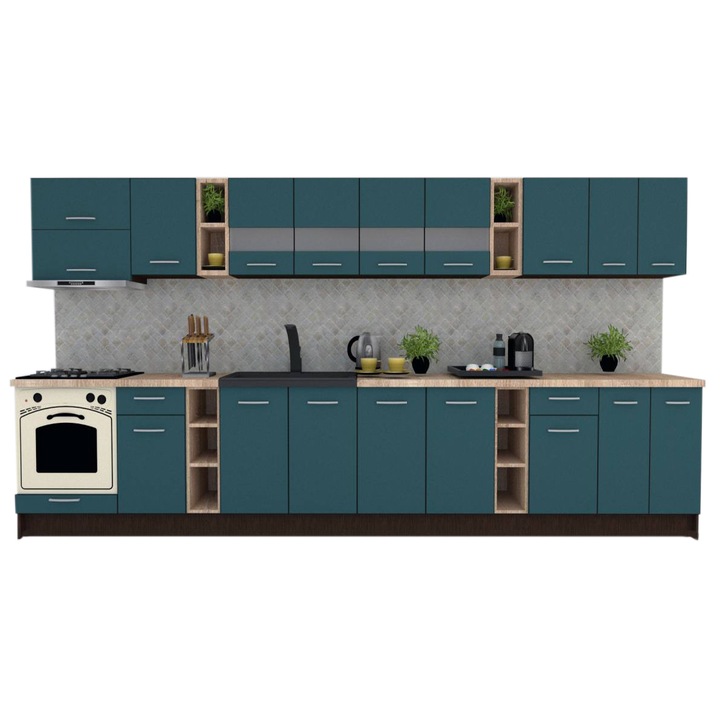 Set Bucatarie Marina New 400, Wenge / Decor 0244, 400 x 200 x 60 cm