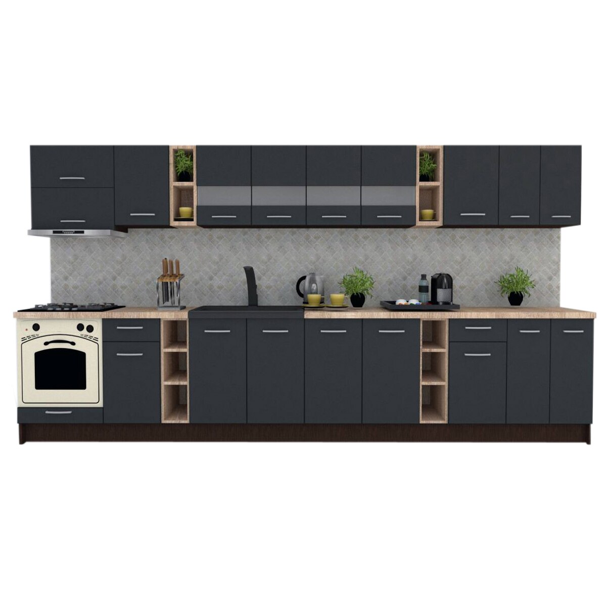 Set Bucatarie Marina New 400, Wenge / Decor 0164, 400 x 200 x 60 cm