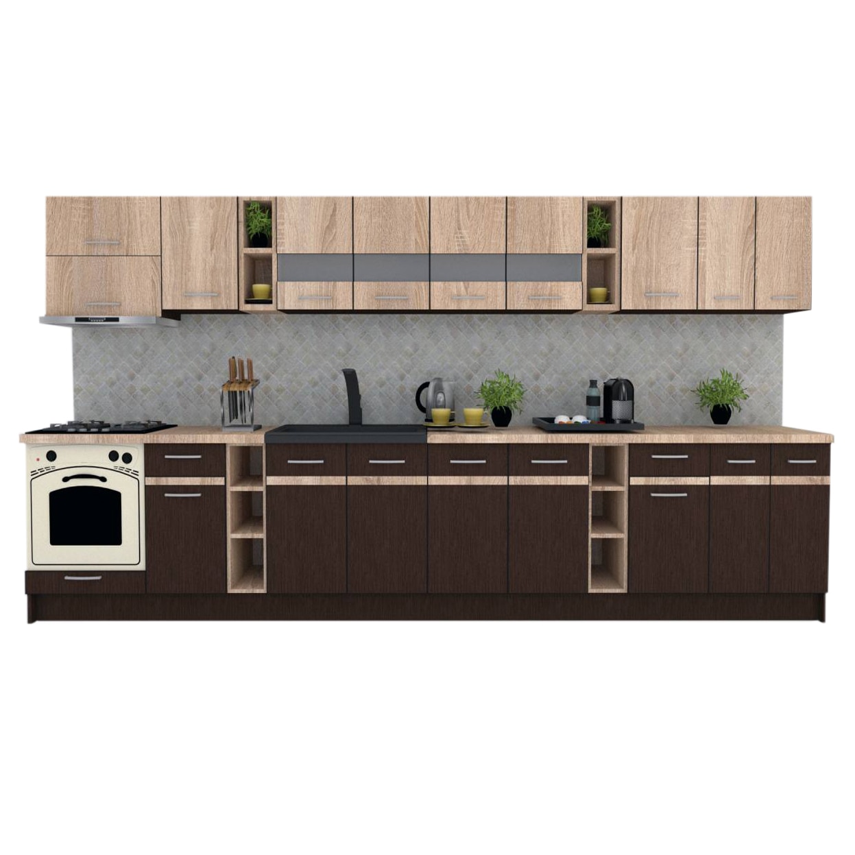 Set Bucatarie Marina New 400, Wenge / Stejar Sonoma, 400 x 200 x 60 cm