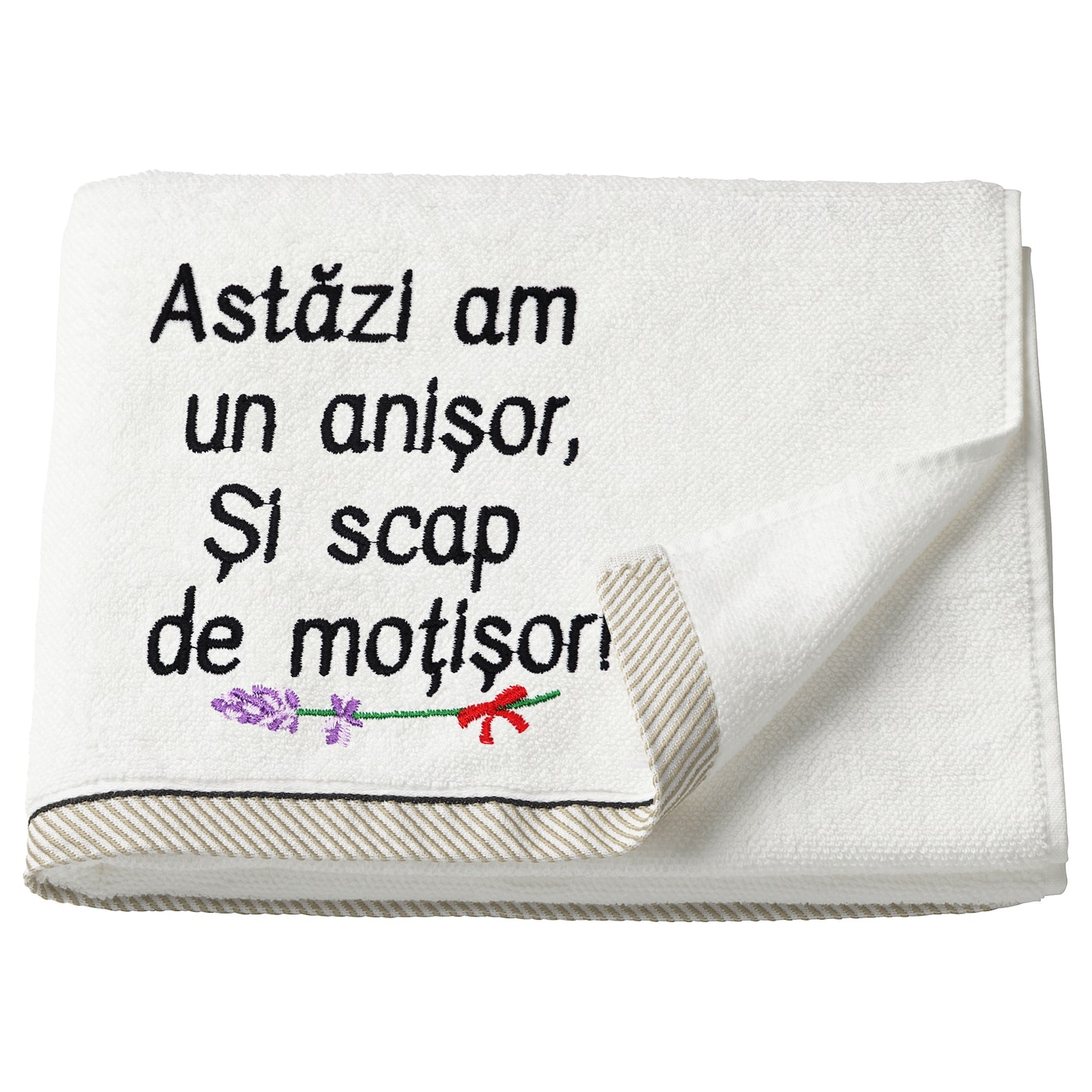 Prosop copii, LWS, bumbac, brodat, model Azi am un anisor si scap de motisor, text negru, 70x140 cm