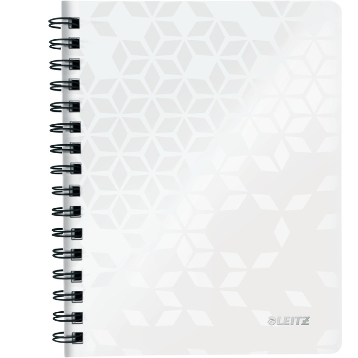 Тетрадка Leitz WOW, PP, A5, 80 листа, Спирала, Квадратчета, Бял