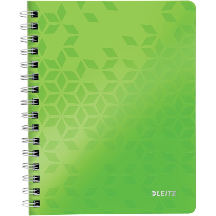 Тетрадка Leitz WOW, PP, A5, 80 листа, Спирала, Квадратчета, Зелен