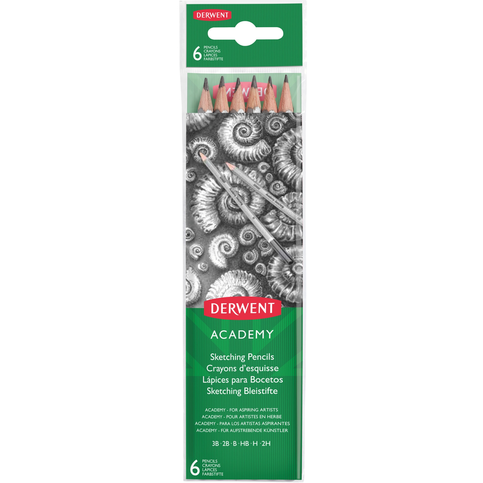 Set 6 creioane Grafit 2H-3B Derwent Academy™, blister
