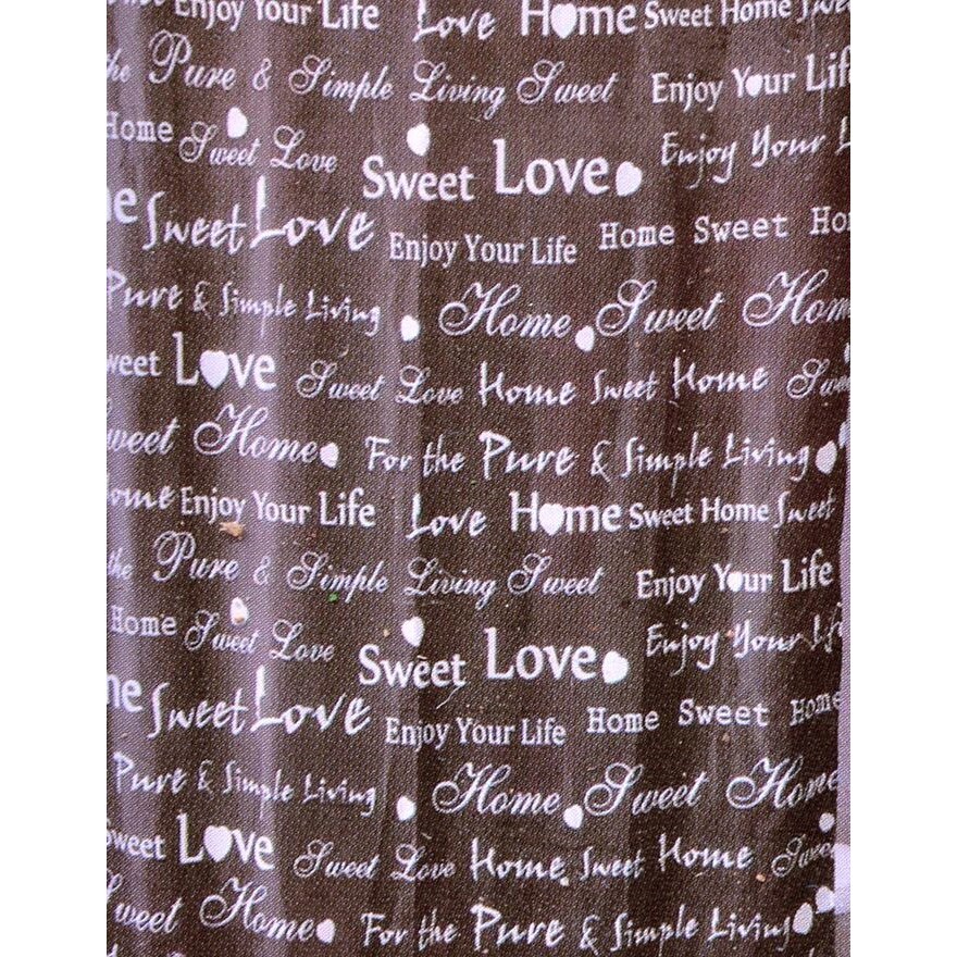 Perdea pentru baie, scris alb pe fundal maro, material poliester, dimensiune 180 x 180 cm