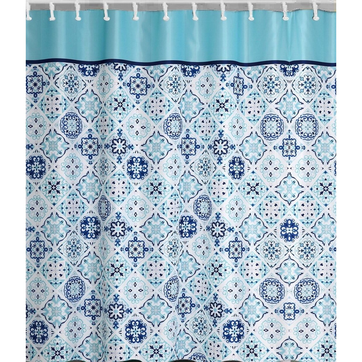 Perdea pentru baie,romburi albastre, material poliester, dimensiune 180 x 180 cm