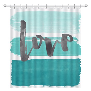 Perdea pentru baie,fundal albastru si scris love, material poliester, dimensiune 180 x 180 cm Perdea pentru baie,fundal albastru si scris love, material poliester, dimensiune 180 x 180 cm