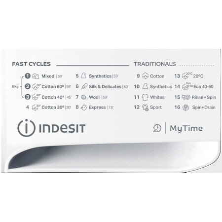 Masina de spalat rufe Indesit MTWA81283WEE, 8kg, 1200 RPM, Clasa D, Motor Inverter, MyTime, Fast Cycles, Display LED+, Alb