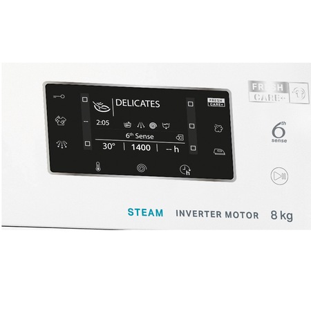 Masina de spalat rufe Whirlpool FFD8448BCVEE, 8kg, 1400 RPM, Clasa A+++, Tehnologia al-6lea Simt, Motor Inverter, FreshCare+, Steam Refresh, Steam Hygiene, Display LCD, Alb