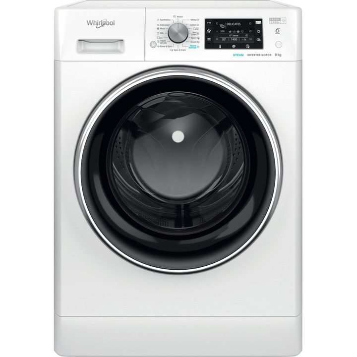 Пералня Whirlpool FFD9448BCVEE, 9 кг, 1400 об/мин, Клас C, Технология 6th Sense, Инверторен мотор, FreshCare+, Steam Refresh, Steam Hygiene, LCD дисплей, Бял