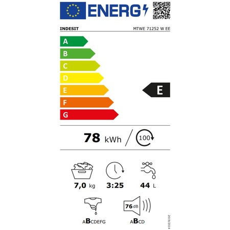 Masina de spalat rufe Indesit MTWE71252WEE, 7kg, 1200 rpm, Clasa E, MyTime, Fast Cycles, Alb