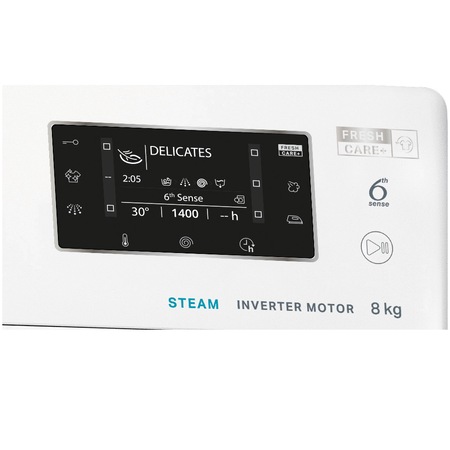Masina de spalat rufe Whirlpool FFD8638BVEE, 8kg, 1600 RPM, Clasa A++, Tehnologia al-6lea Simt, Motor Inverter, FreshCare, Steam Refresh, Steam Hygiene, Display LCD, Alb