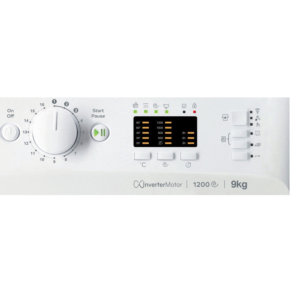 Masina de spalat rufe Indesit MTWA91283WEE, 9kg, 1200 RPM, Clasa D, Motor Inverter, Display LED+, MyTime, Fast Cycles, Alb