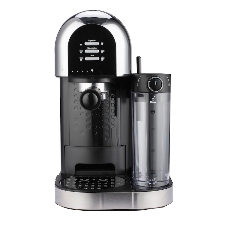 Heinner HEM-DL1470BK Espresso kávéfőző, tejhabosító, 1470W, 20 bar, 1.7 l, 90 másodperces előmelegítés, 6 forró ital készítés, 500ml-es tejhabosító tartály, fekete