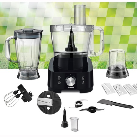 Robot de bucatarie Heinner Cookery Chef HFP-1000BK, 1000W, blender si rasnita incluse, capacitate bol 3.5L, capacitate blender 1.8L, 2 viteze + Pulse, cutit inox, Negru