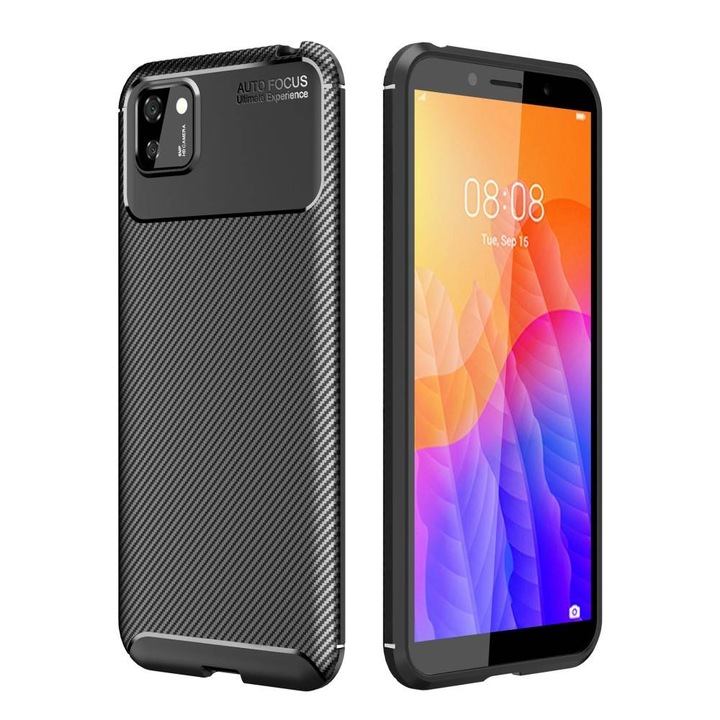 Smart, Carbon Fiber tok Huawei Y5p készülékhez, TPU, fekete