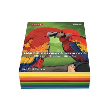 Hartie colorata 80g/mp A4 500coli 10 culori DACO HR802 Hartie colorata 80g/mp A4 500coli 10 culori DACO HR802