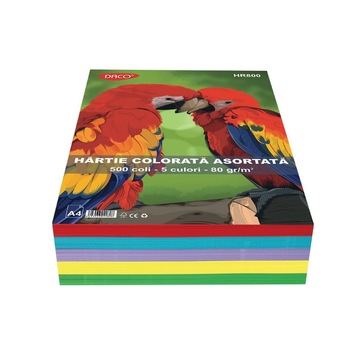Hartie colorata 80g/mp A4 500coli 5 culori DACO HR800 Hartie colorata 80g/mp A4 500coli 5 culori DACO HR800