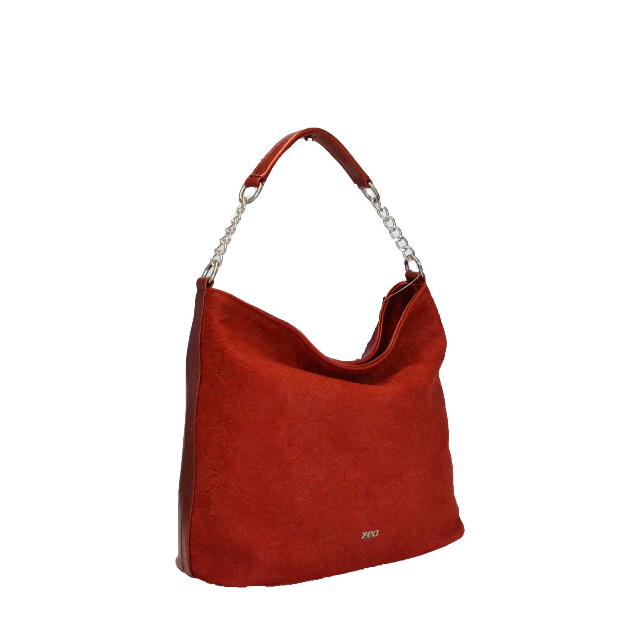 Geanta dama,Zea,rosu metalizat floral,32x14x32