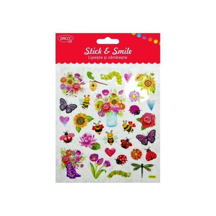 Abtibilduri DACO Lipeste si Zambeste, Model Gradina cu Flori, 30 Buc/Set, Multicolor