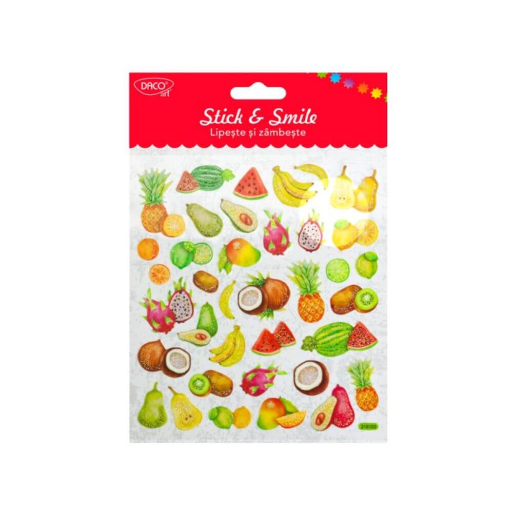 Abtibilduri DACO Lipeste si Zambeste, Model Fructe, 35 Buc/Set, Multicolor