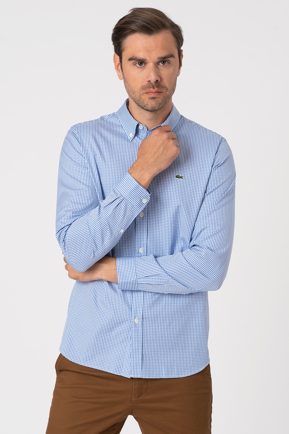 Lacoste, Camasa regular fit cu imprimeu in carouri, Bleu/Alb
