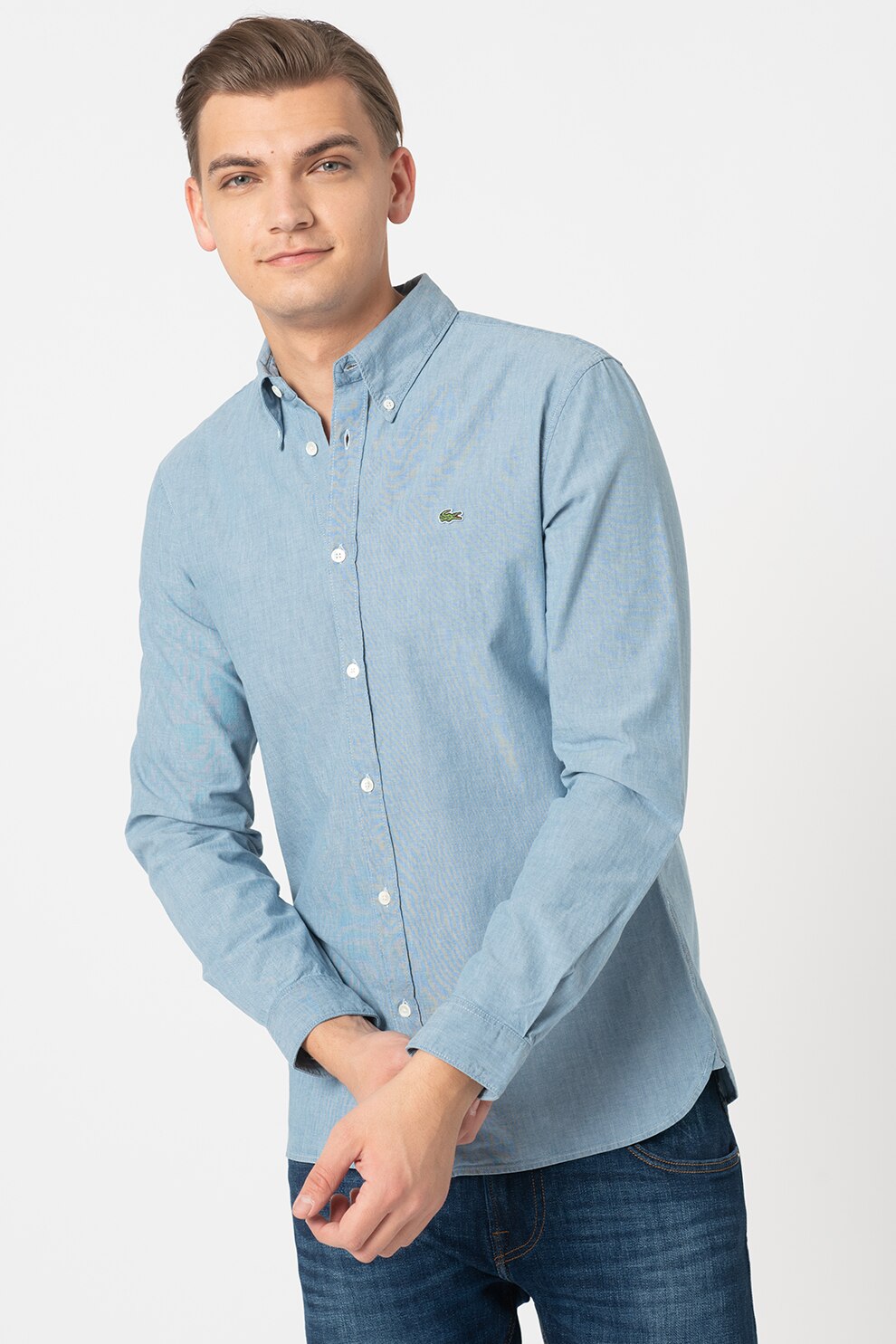 Lacoste, Camasa Oxford slim fit, Albastru deschis