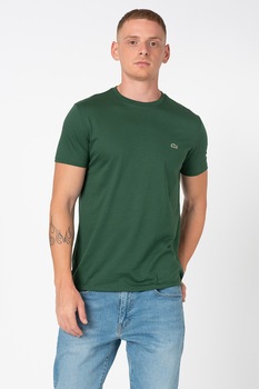 Lacoste, Tricou cu decolteu la baza gatului si aplicatie logo discreta, Verde Lacoste, Tricou cu decolteu la baza gatului si aplicatie logo discreta, Verde