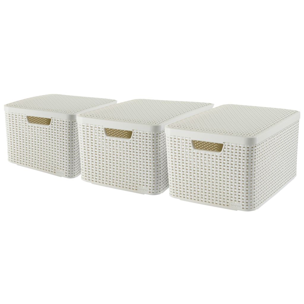 Set de 3 lazi de depozitare cu capac marimea L, Curver, Polipropilena, 45 x 33 x 25 cm, Alb