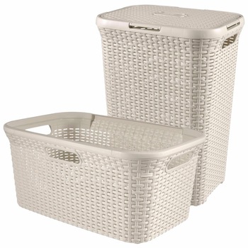 Set de 2 cosuri de rufe, Curver, Polipropilena, 45 x 34 x 62 cm, Alb Set de 2 cosuri de rufe, Curver, Polipropilena, 45 x 34 x 62 cm, Alb