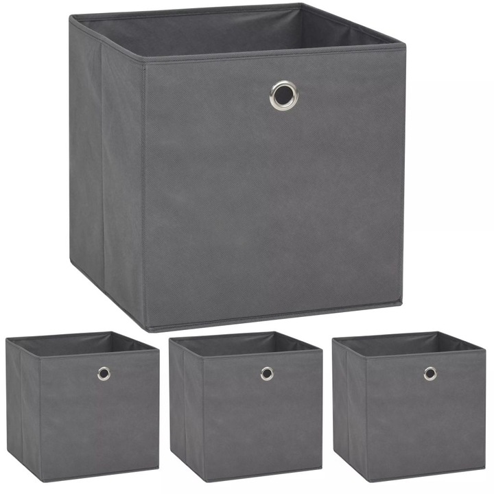 Set de 4 cutii de depozitare din material netesut, vidaXL, Tesatura, 32x32x32 cm, Gri