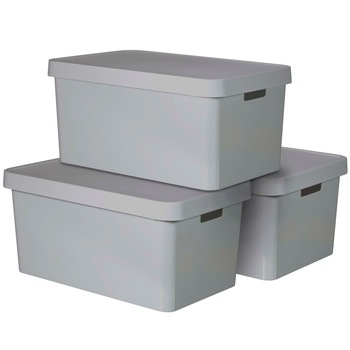 Set de 3 lazi de depozitare cu capac, Curver, Polipropilena, 57 x 39 x 27 cm, Gri Set de 3 lazi de depozitare cu capac, Curver, Polipropilena, 57 x 39 x 27 cm, Gri