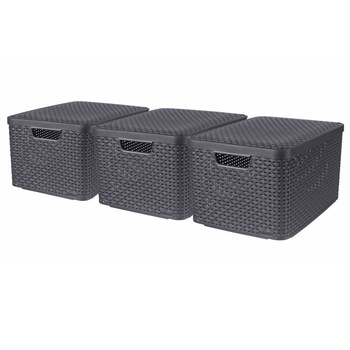 Set de 3 lazi de depozitare cu capac marimea L, Curver, Polipropilena, 45 x 33 x 25 cm, Gri Set de 3 lazi de depozitare cu capac marimea L, Curver, Polipropilena, 45 x 33 x 25 cm, Gri