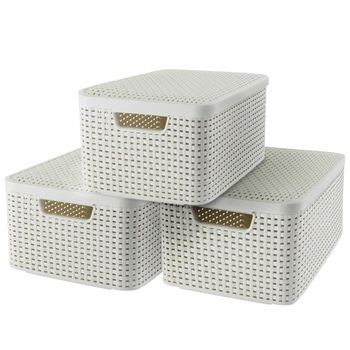 Set de 3 lazi de depozitare cu capac marimea M, Curver, Polipropilena, 40 x 29 x 19 cm, Alb Set de 3 lazi de depozitare cu capac marimea M, Curver, Polipropilena, 40 x 29 x 19 cm, Alb