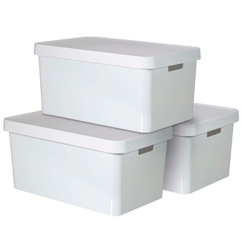 Set de 3 lazi de depozitare cu capac, Curver, Polipropilena, 57 x 39 x 27 cm, Alb Set de 3 lazi de depozitare cu capac, Curver, Polipropilena, 57 x 39 x 27 cm, Alb