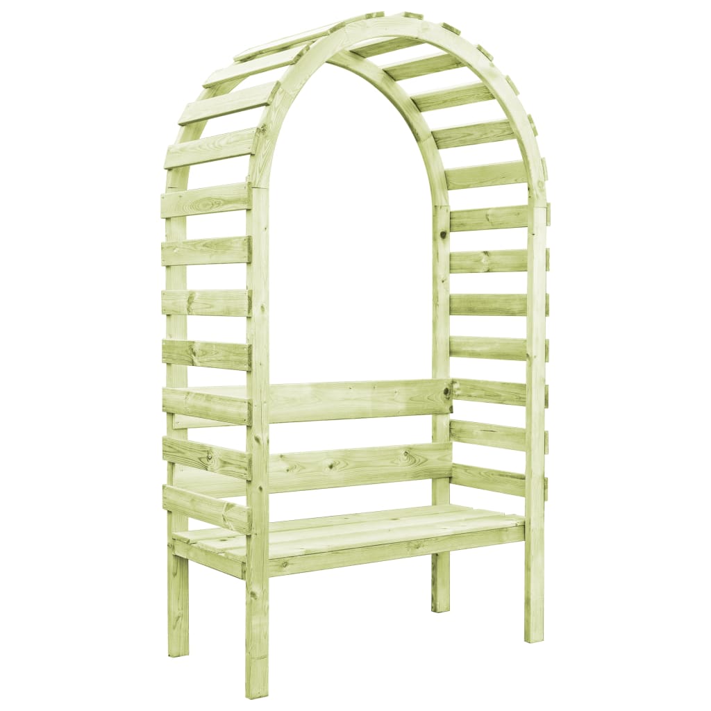 Pergola de gradina cu banca, vidaXL, Lemn de pin tratat, 130 x 60 x 230 cm, Verde