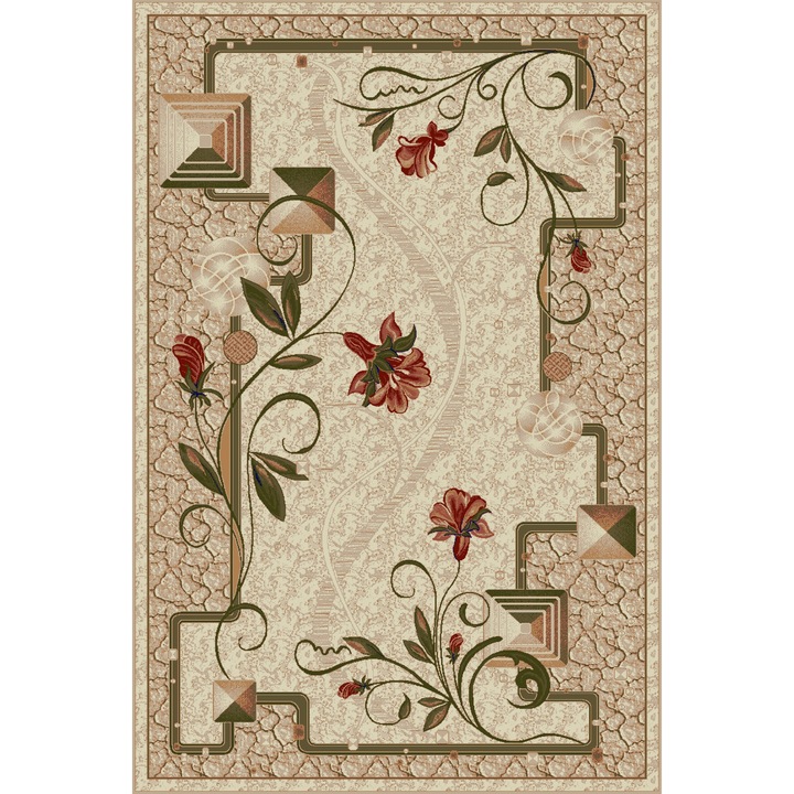 Klasszikus Szőnyeg Lotos, 587-116, Virágos, Négyszögletes, Krémszínű / Bézs, 60 x 110 mm