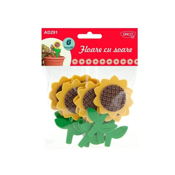 DACO Самозалепващи се 3D фигури от пяна, цвете със слънце, модел, 8,5x5,5 см, 6 бр./компл., многоцветни