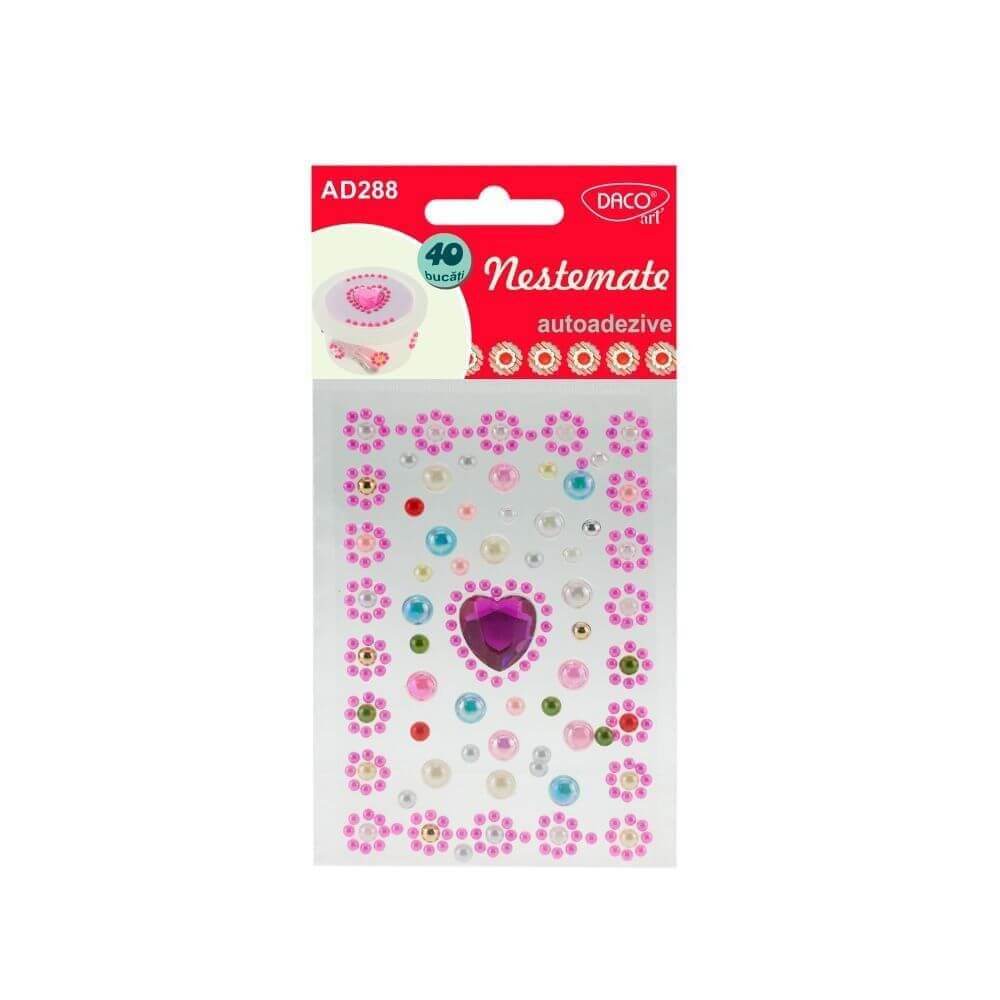 Forme Plastic Autoadeziv DACO, Model Nestemate, Dimensiuni Variabile, 40 Buc/Set, Multicolor, Accesorii Craft