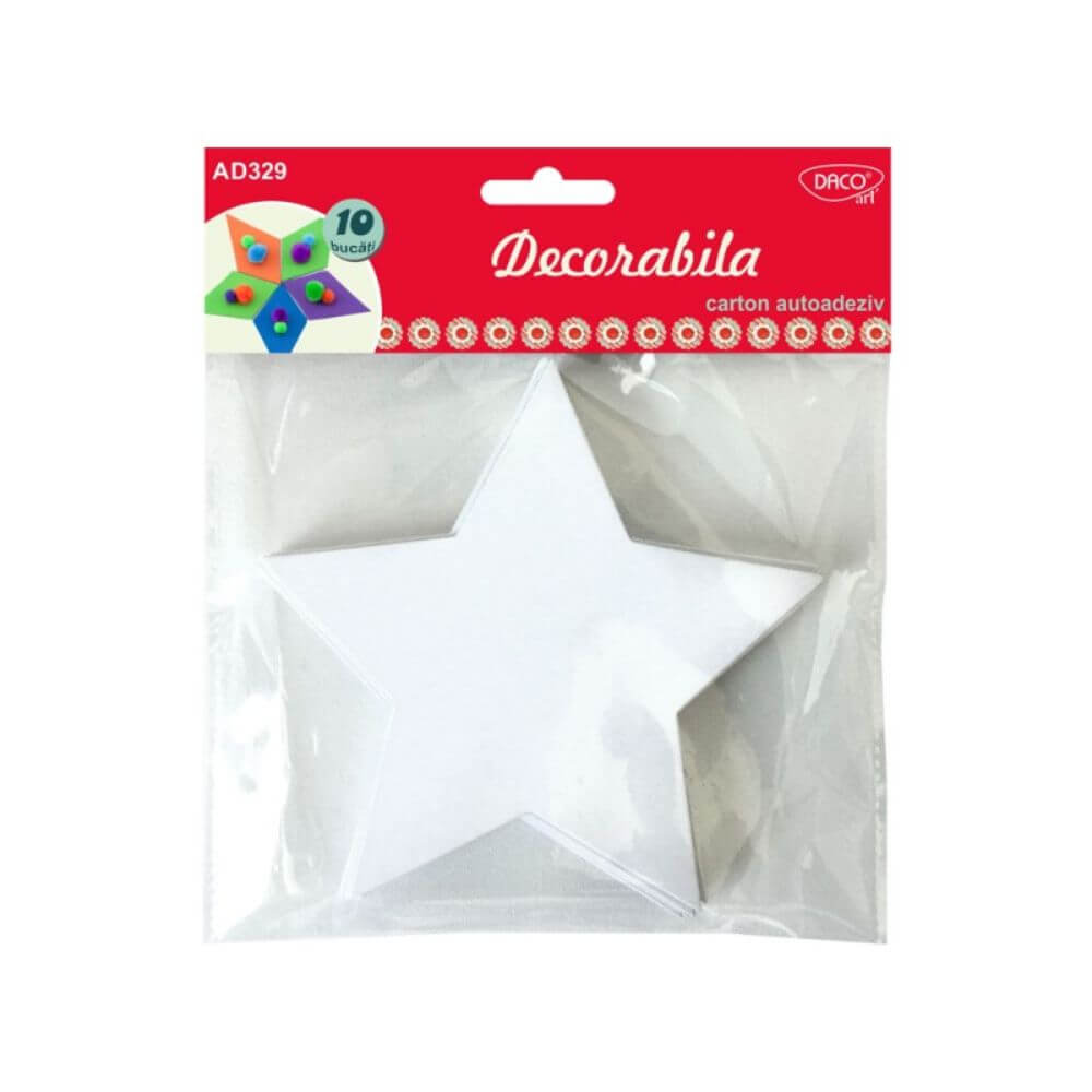 Forme Carton Autoadeziv DACO, 10 Buc/Set, Model Stea, Dimensiune 13.4 cm, Culoare Alba
