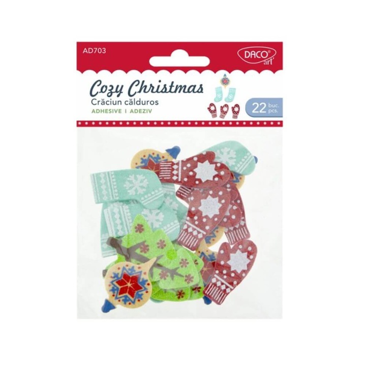 Forme Carton Autoadeziv DACO, 22 Buc/Set, Model Craciun, Multicolor, Accesorii Craft. Decoratiuni pentru Craciun cu Adeziv