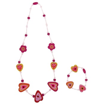 Set colier si bratara din lemn cu inimioara Woodyland, roz Set colier si bratara din lemn cu inimioara Woodyland, roz