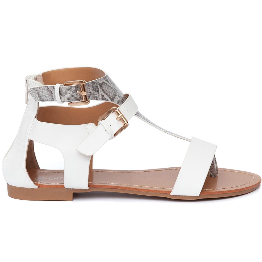 Sandale dama Isra cu talpa joasa, Alb, Alb