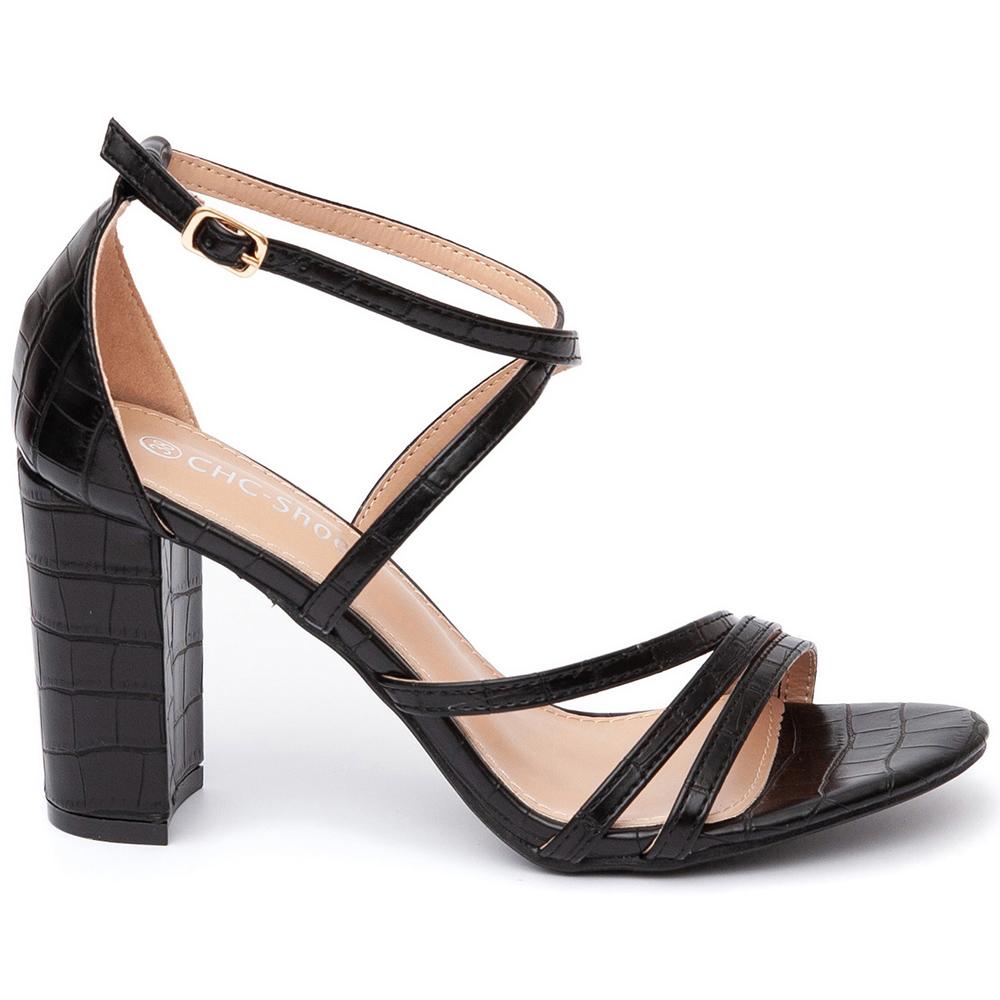 Sandale dama Yara cu imprimeu piele de sarpe, Negru, Negru