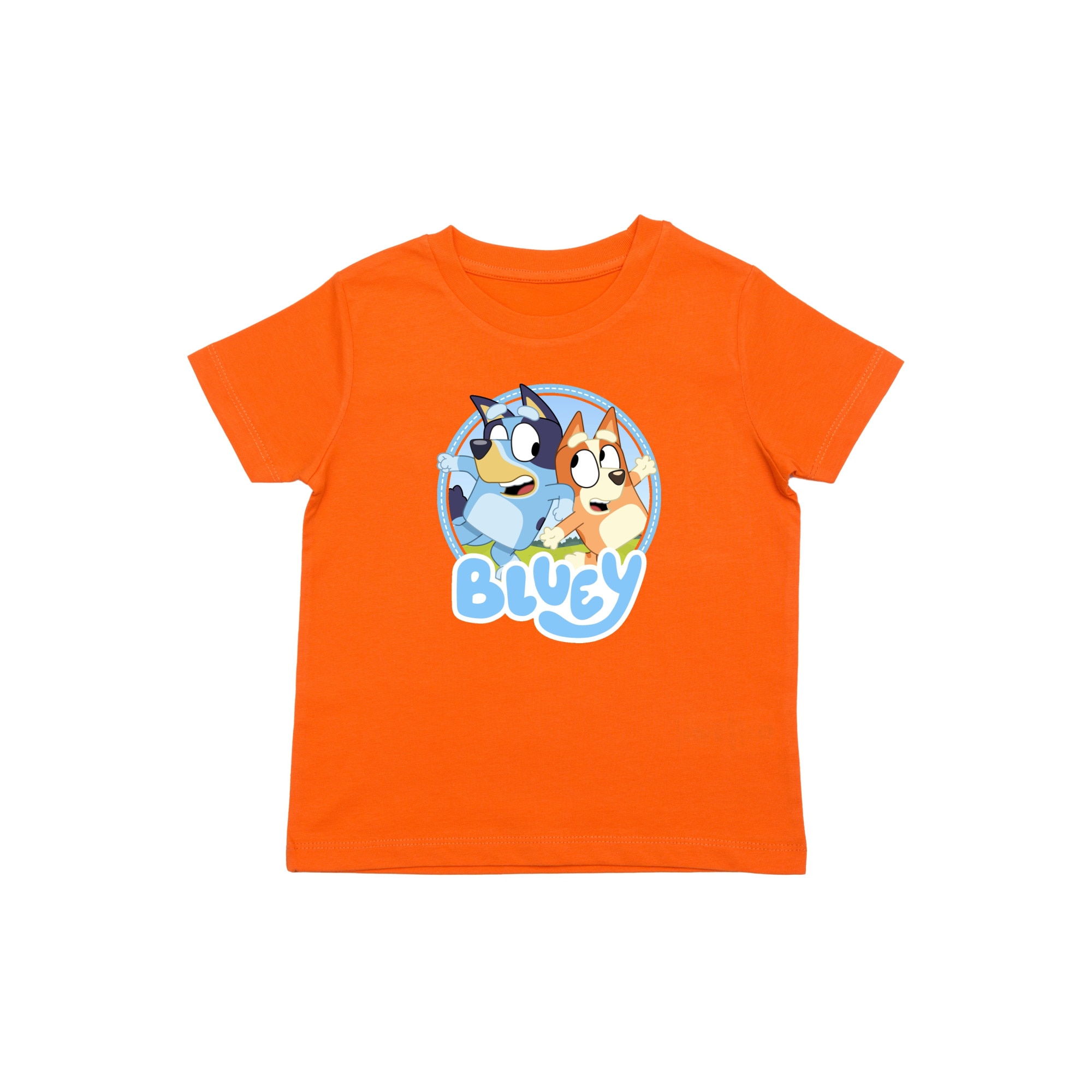 Tricou copii premium din bumbac organic, Bluey si Bingo, Portocaliu