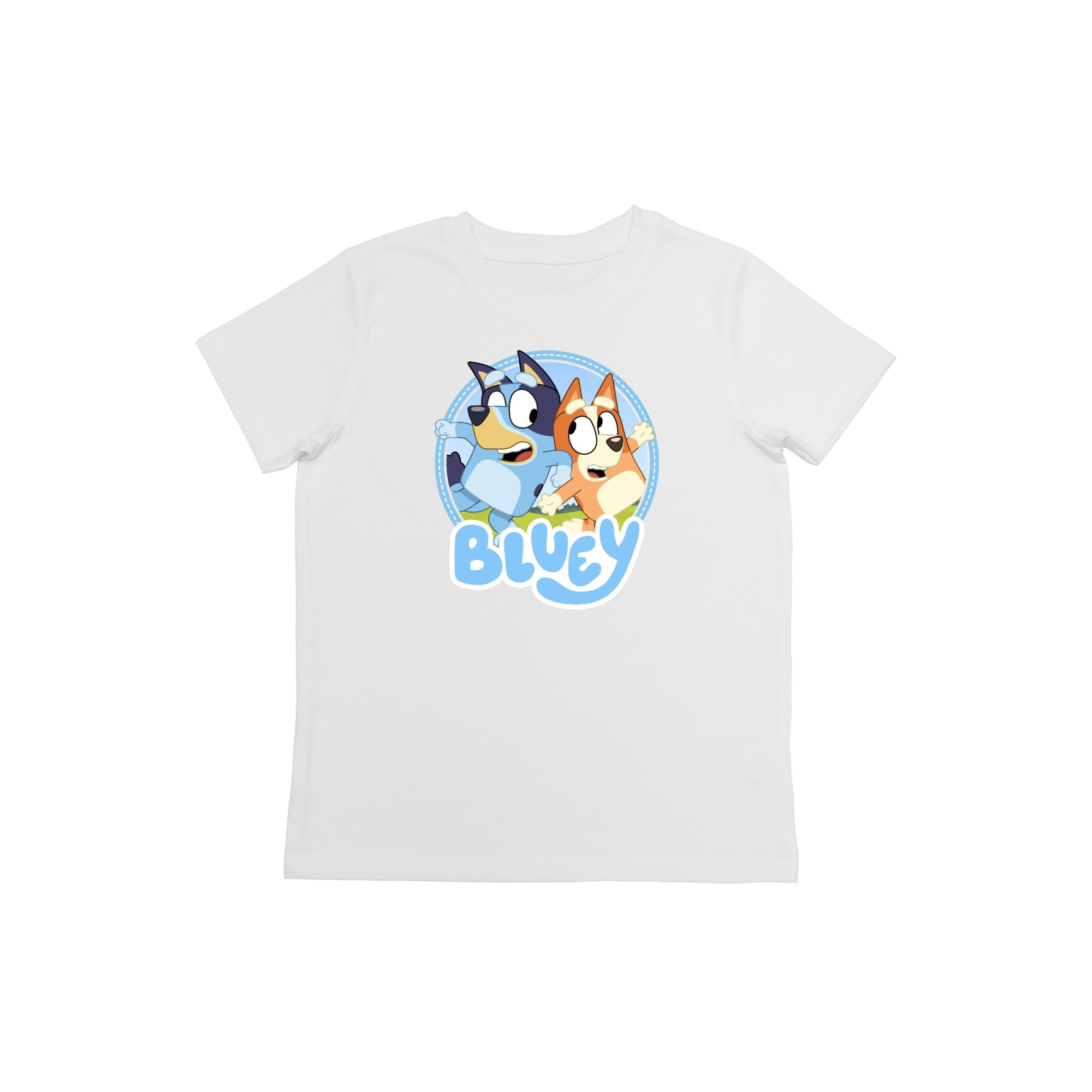 Tricou copii premium din bumbac organic, Bluey si Bingo, Alb