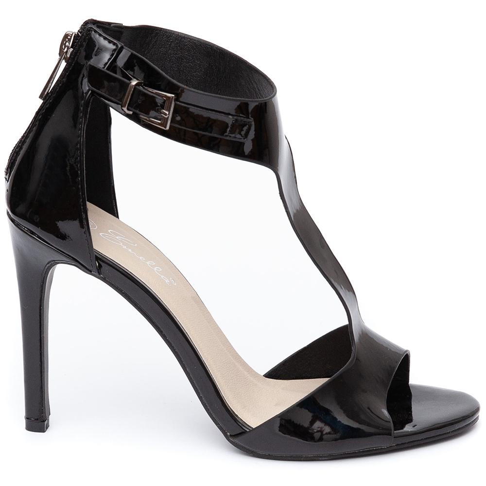 Sandale dama Lorissa cu aspect lacuit, Negru, Negru