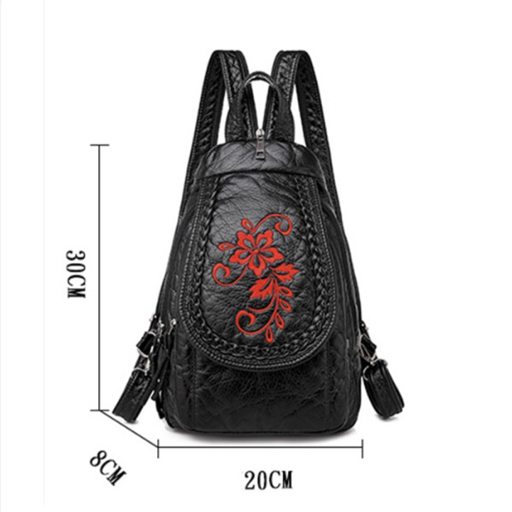 Rucsac dama, E-LY GT367, negru, cu imprimeu rosu
