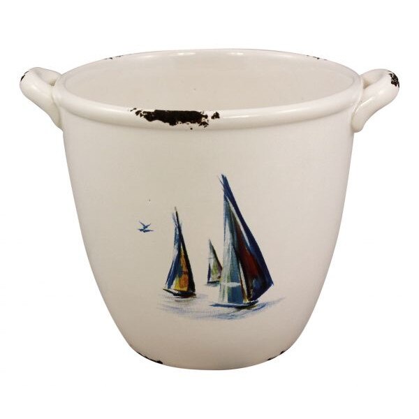 Oala Sea Club, dolomita, model marin cu barci, H 12 cm