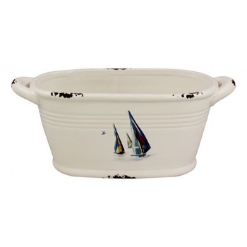 Oala ovala Sea Club, dolomita, model marin cu barci, H 8.5 cm Oala ovala Sea Club, dolomita, model marin cu barci, H 8.5 cm